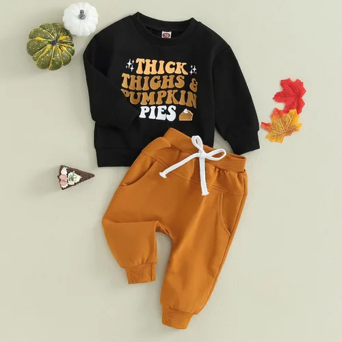 Vista 2 de Conjunto de 2 piezas de sudadera de manga larga para bebé, niño y niña, con cintura elástica, conjunto de 2 piezas