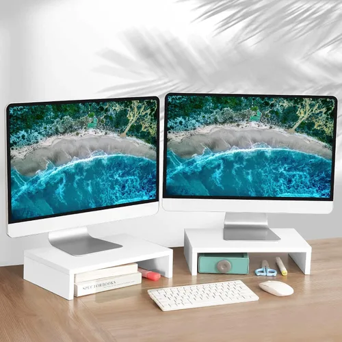 Vista 4 de TEAMIX 6.7 pulgadas de altura y 2 unidades de soporte de monitor blanco para escritorio, soporte de monitor pequeño, soporte