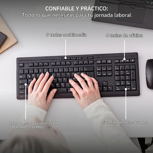 Vista 4 de Combo de escritorio CHERRY Stream, teclado inalámbrico y mouse Conexión de 2,4 GHz, teclas silenciosas, diseño delgado, escritura cómoda, funciona