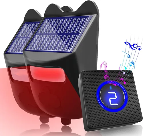 Vista 10 de Alarmas solares inalámbricas para entrada exterior resistente a la intemperie, detector de movimiento y sensor para 1000 pies de largo alcance, sin