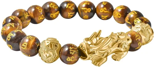 Vista 3 de Shop LC Feng Shui - Pulsera de riqueza para hombres y mujeres, pulsera elástica de buena suerte, chapada en oro, dragón de la suerte, 6.50 pulgadas