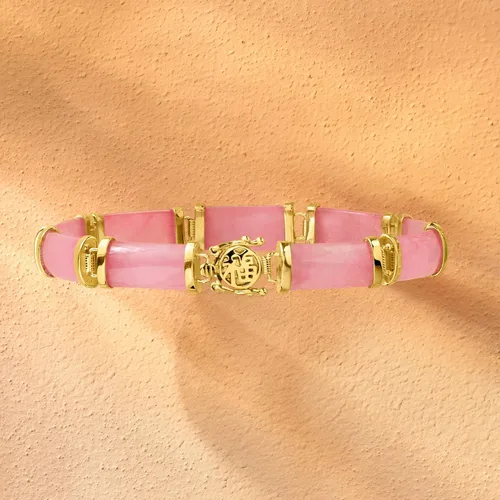 Vista 3 de Ross-Simons Pulsera Good Fortune Jade en oro de 18 quilates sobre plata esterlina