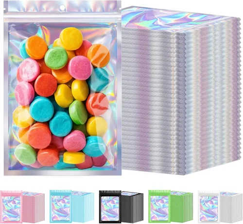 Vista 11 de 300 bolsas holográficas de Mylar a granel, bolsas resellables a prueba de olores con ventana transparente, bolsa de aluminio para pequeñas empresas