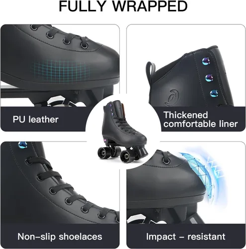 Vista 11 de Besketo Classic High-top Roller Skates, PU Leather, Four-Wheel, Indoor/Outdoor, Beginner
