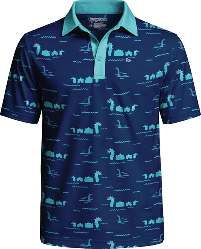 Vista 10 de Tipsy Elves Camiseta polo de golf divertida para hombre - Ropa de golf novedosa Paraíso azul de 8 bits
