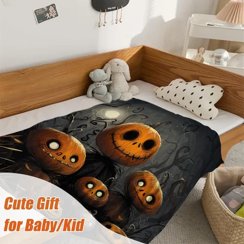 Vista 5 de YeeJu Manta de Halloween de calabaza espeluznante vintage para bebé y mascota, acogedora, suave y mullida, manta de forro polar de felpa para sofá