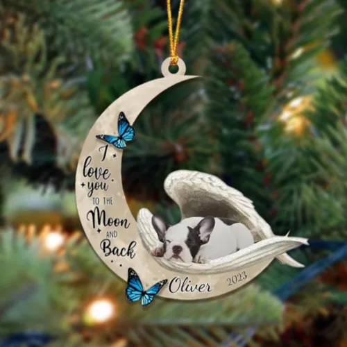 Vista 75 de Adorno colgante personalizado de ángel durmiendo en la luna, perro sabueso afgano, nombre personalizado, acrílico impreso en 2D plano – cumpleaños