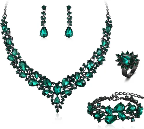 Vista 31 de BriLove - Juego de joyas de boda con cristales austriacos, collar, aretes y pulsera para mujer 01-Tono plateado transparente