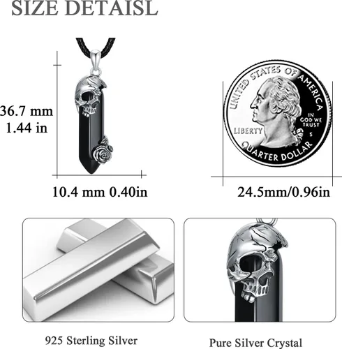 Vista 6 de OHAYOO Gothic Skull Pendant Necklace for Women Mens 925 Sterling Silver Rose SkullRib Cage Spider Black Quartz Crystal Necklace Christmas Jewlery