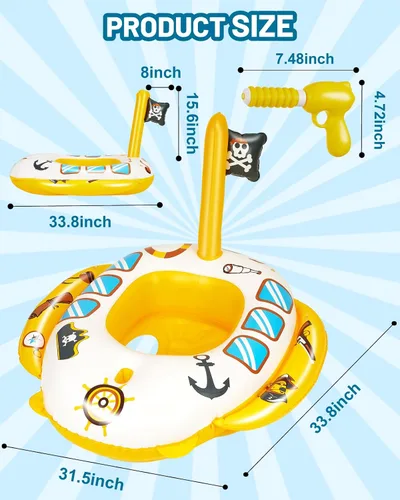 Vista 3 de Flotadores inflables de piscina para niños, flotadores de piscina modelo azul marino con pistola de agua con cable de 26 pulgadas para niños y niñas