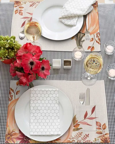 Vista 3 de Juego de 4 manteles individuales de mesa de calabaza rosa para mesa de comedor, tela de lino de algodón con bolsillo, arpillera cuadrada