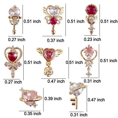 Vista 2 de 8 dijes de uñas 3D con forma de cetro de corazón y circón, estrella de lujo, diamantes de imitación para uñas, corazones brillantes, estrellas