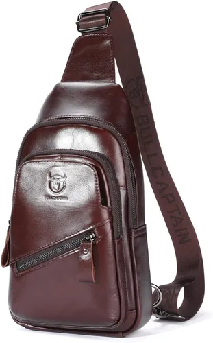 Vista 16 de Vintage Leather Sling Bag Backpack for Men Crossbody Shoulder Chest Day Pack Backpacks #10Marrón