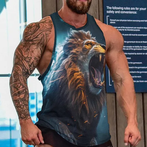 Vista 2 de HOTYD Camisetas sin mangas para hombre, casuales, atléticas, que absorben la humedad, camisetas sin mangas para verano, camisetas gráficas