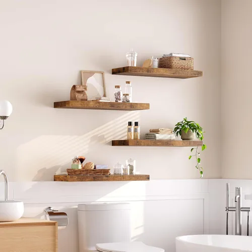Vista 2 de RALGEND - Estantes flotantes para pared, juego de 4 con soportes invisibles de 1.5" de espesor, estantes colgantes de 23.6L x 7.9W estilo granja