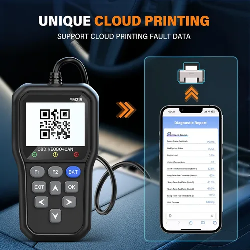 Vista 5 de BluSon YM319 - Escáner OBD2, herramienta de diagnóstico con probador de batería, lector de código de falla del motor con datos en vivo, impresión