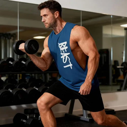 Vista 5 de Camiseta sin mangas de entrenamiento para hombre, camiseta sin mangas para gimnasio, fitness, corte de lados abiertos