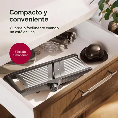 Vista 7 de MuellerLiving Mandoline Slicer para cocina, acero inoxidable, rebanar o corte juliana, picadora de verduras, rebanadora de frutas
