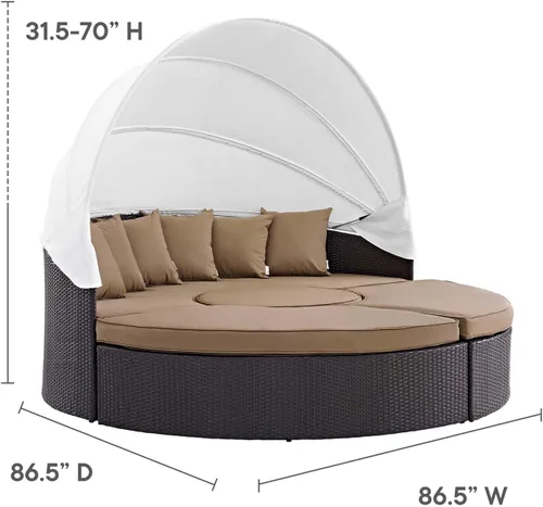 Vista 2 de LexMod sillón circular de mimbre para patio con dosel, marrón café., Espresso Moka