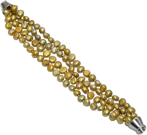 Vista 3 de Pulsera de joyería de perlas barrocas multicolor de 4 hilos de 8 a 0.354in, cierre magnético de 8 pulgadas (color verde)