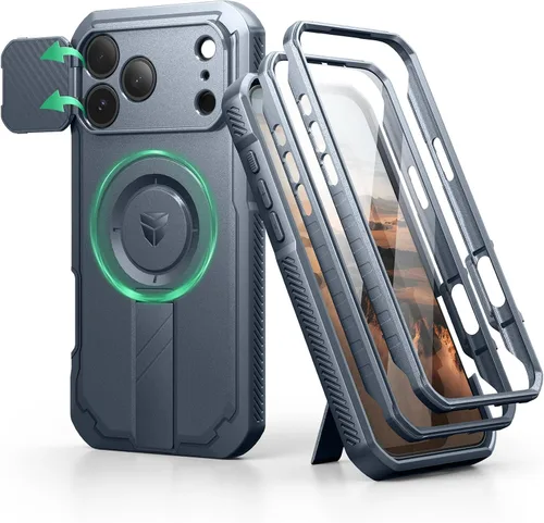 Vista 52 de Dexnor - Funda para iPhone 12 & iPhone 12 Pro con tapa deslizante para cámara, soporte ajustable y protector de pantalla integrado, carcasa