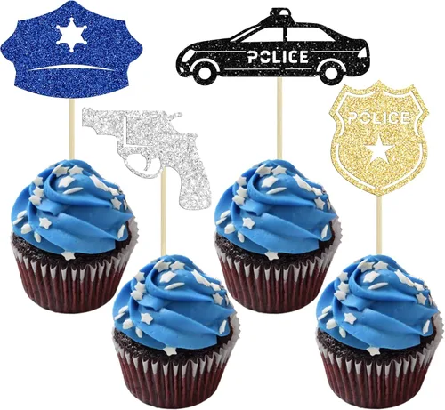 Vista 9 de 24 piezas de decoración para cupcakes con temática militar con purpurina para botas de campamento, decoración de cupcakes con temática azul marino
