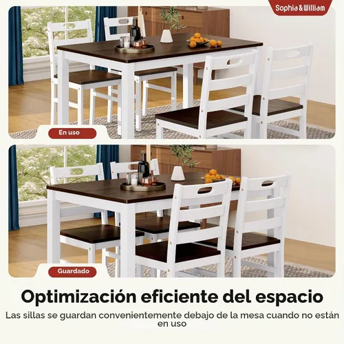 Vista 9 de Sophia & William Juego de mesa de comedor de 5 piezas para 4, juego de mesa y sillas de cocina de madera, mesa de comedor rectangular de 45 pulgadas