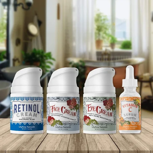 Vista 2 de LilyAna Naturals Set de regalo para el cuidado de la piel, crema de retinol, suero de vitamina C, crema para ojos y crema facial hidratante
