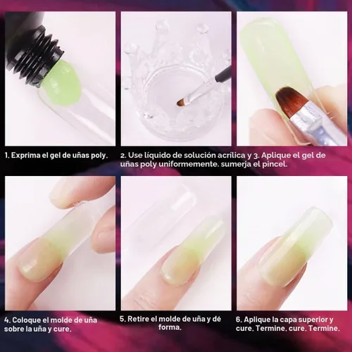 Vista 3 de Kit de uñas de poligel luminoso de 8 colores, extensión de uñas de poligel que brilla en la oscuridad, gel constructor para uñas, manicura de neón
