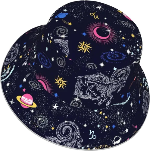 Vista 3 de Sombrero de pescador con constelación del zodiaco y escorpio, sombreros de pescador de viaje de verano de doble cara para mujeres y hombres