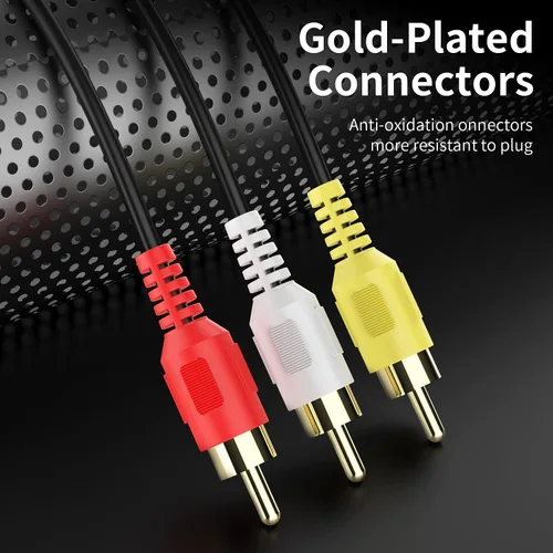 Vista 5 de Cable de audio/video RCA de ángulo recto de 90 grados, chapado en oro, 3 machos a 3 machos, cable compuesto A/V (15 pies/14.8 ft)
