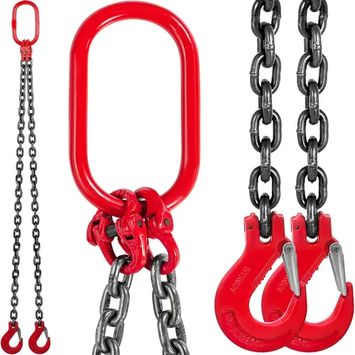 Vista 9 de VEVOR Eslinga de cadena, cadenas de elevación de 1/4 pulgadas x 5 pies con ganchos de agarre de 4 brazos, eslinga de elevación de acero de aleación