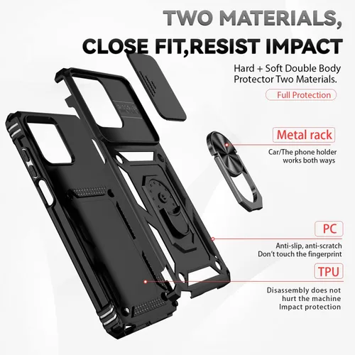 Vista 8 de SunStory Funda para teléfono Motorola Moto G Stylus 5G 2023 con protector de pantalla HD y cubierta deslizante para la cámara y patas de apoyo, Negro