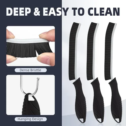 Vista 3 de FOOGWEE Cepillo de limpieza de hendiduras de cerdas duras, herramientas de limpieza del hogar, suministros multiusos para cocina, baño, inodoro Negro