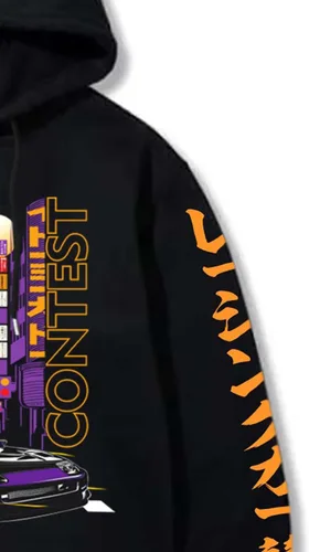 Vista 4 de GORGLITTER Sudadera de manga larga con capucha y estampado de letras para hombre de talla grande
