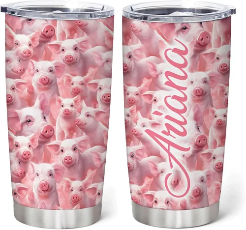 Vista 7 de Hyturtle Regalos personalizados para los amantes de los cerdos – Pigs Are My Spirit Animal vaso de acero inoxidable con nombre personalizado de 20