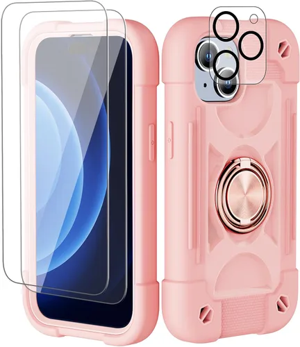 Vista 165 de Funda para iPhone 11 de 6.1 pulgadas con soporte de anillo, con 2 protectores de pantalla de vidrio, resistente a los golpes, resistente a