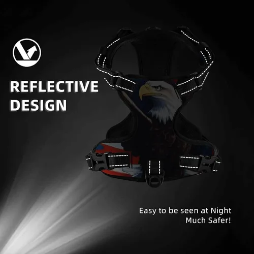 Vista 5 de Dog Harness for Small Dogs with Leash No Pull 2 Leash Clips, Adjustable Soft American Flag and The Eagle Dog Vest Set Small