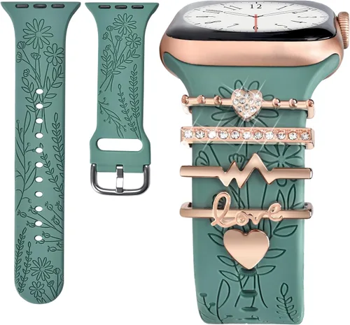 Vista 8 de Correa de Reloj con Adornos (Correa Incluida), Compatible con Correa de Apple Watch 38mm 40mm 41mm 42mm(S10), Accesorios de Correa de Silicona