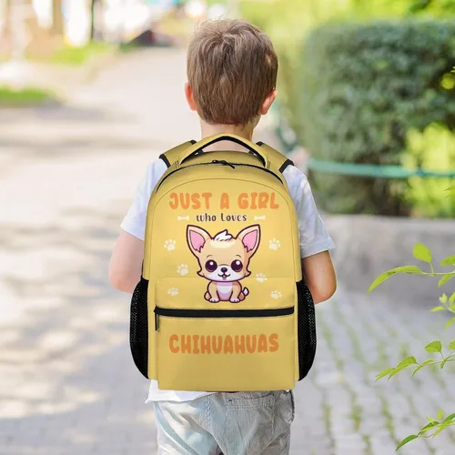 Vista 2 de Chihuahua - Mochila para niñas, mochilas amarillas de 16 pulgadas para la escuela, bonita bolsa ligera para niños, 1-1chihuahua, Classic