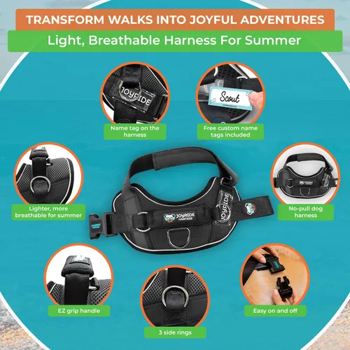 Vista 5 de Joyride Harness Chaleco de malla de verano – Arnés para perro 2.0 sin tirones – Chaleco ajustable y transpirable – Etiqueta de nombre personalizada