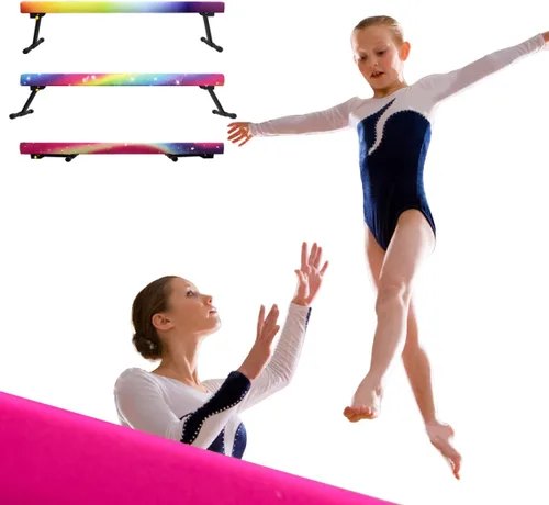 Vista 3 de Wesky Viga de equilibrio ajustable, equipo de gimnasia de viga de piso alto y bajo, haz de gimnasia profesional para niños, entrenamiento en casa