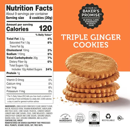 Vista 2 de Dewey's Bakery Triple Ginger Moravian Cookie Thins, 9 onzas, 1 paquete, crujiente
