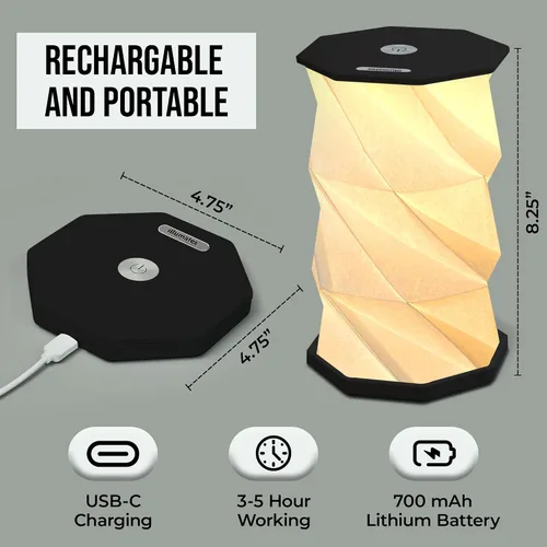 Vista 4 de Origami - Lámpara de escritorio LED plegable expandible – USB recargable y portátil – Luz de control táctil regulable con altura ajustable de hasta
