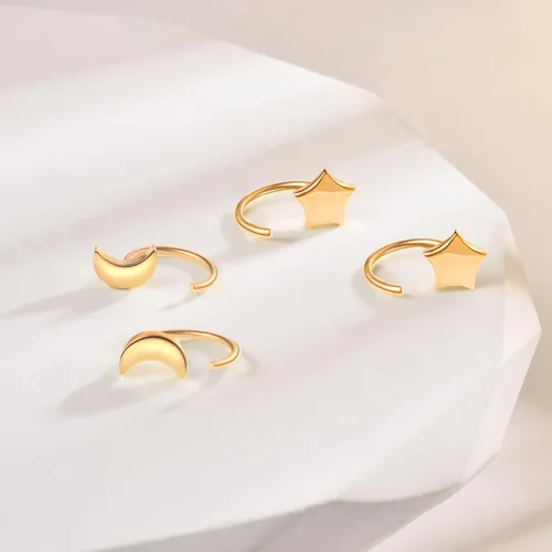 Vista 4 de Aretes de medio aro, aretes de aro pequeños de plata de ley 925 de bola, barra, estrella, luna, corazón, cruz, punto, triángulo, aretes
