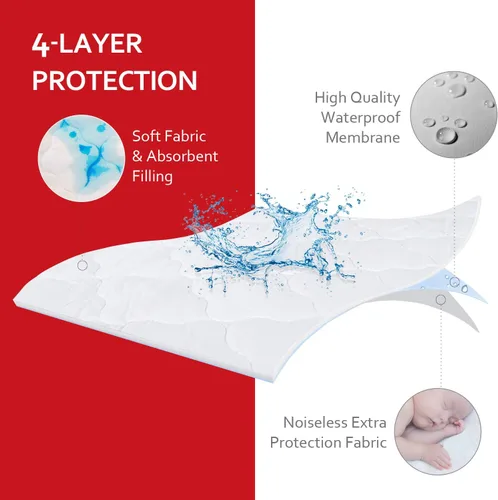 Vista 4 de Pack and Play - Funda de colchón impermeable, suave y acolchada de Graco Pamo Babe Pack and Play, protector de colchón de 27 x 39 pulgadas, mini
