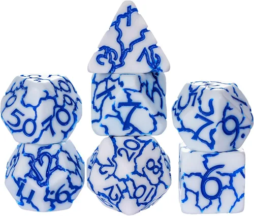 Vista 35 de Juego de dados de resina para DND, juego de 7 dados poliédricos negros D&D rellenos con papel de colores brillantes para juegos de rol