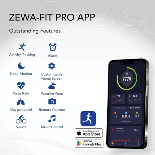 Vista 3 de Zewa® Rastreador de actividad física, monitor de frecuencia cardíaca, aplicación Pro gratuita, contador de pasos, rastreador de sueño, soporte