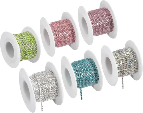 Vista 8 de uxcell 6 rollos de 33 yardas de 0.118 pulgadas (0.118 in) con diamantes de imitación de cristal para coser en cadena de diamantes de imitación