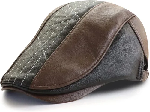 Vista 5 de Panegy Sombrero de periódico para hombre, gorra plana de piel sintética, sombrero de boina ajustable, sombrero de hiedra para conducir golf al aire